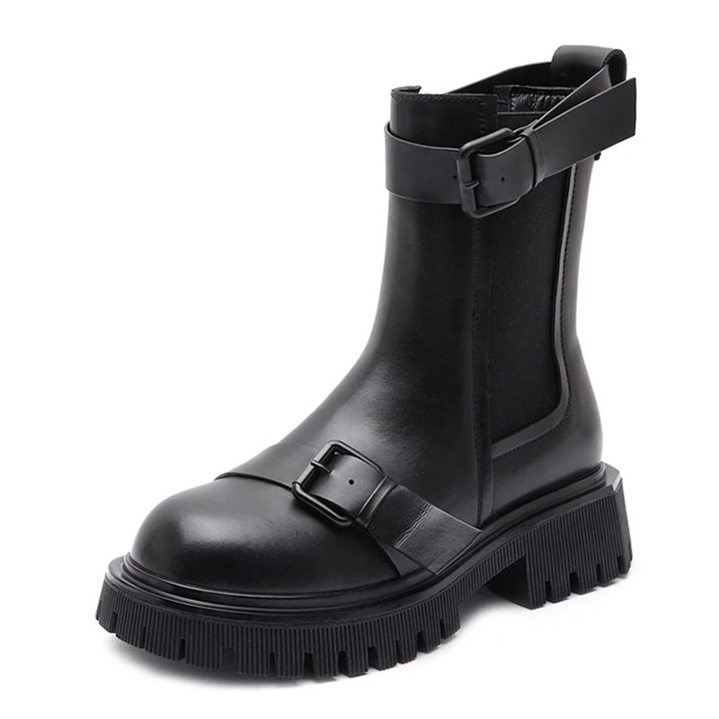 

Chelsea Shoes Women's Short Leather Boots 2022 Autumn Luxury Designer Shoes Woman Wedges Fashion Platforms Ankle Boot Female New