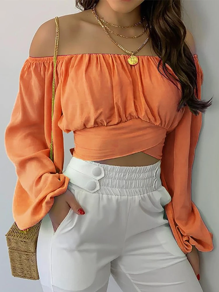 Женский топ без бретелек с длинным рукавом и перекрестными лямками