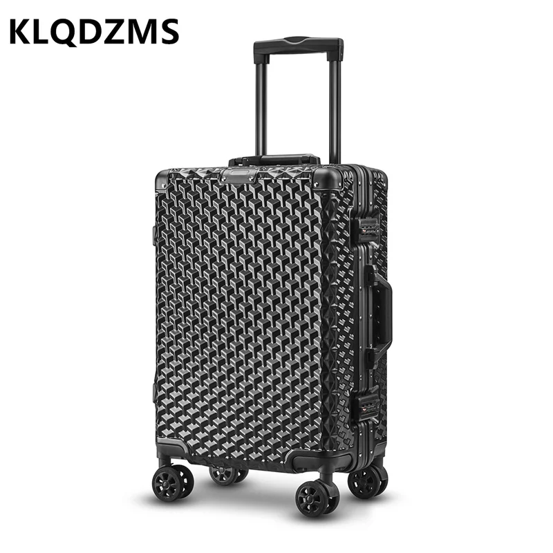 KLQDZMS Retro Diamond-shaped Luggage Mute Aluminum Frame Trolley Case 20 Inch Boarding Case Fashion Net Red Suitcase 24 