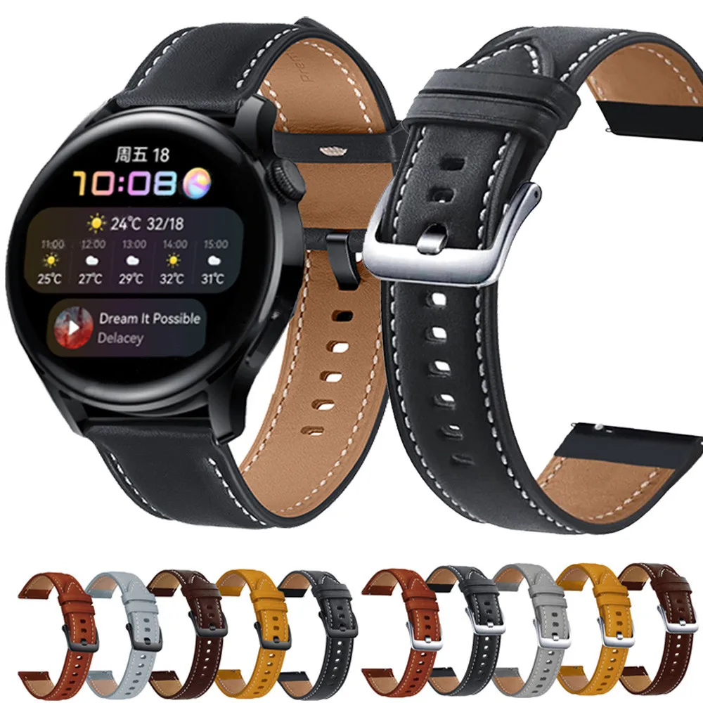 

Ремешок из натуральной кожи для Huawei Watch 3/3 Pro, браслет для смарт-часов Huawei GT 2 GT 3 46 мм/2 Pro 2E Runner, 22 мм