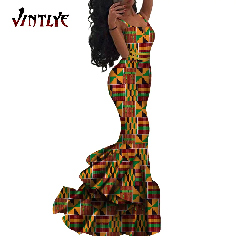African Dresses for Women Ankara Fashion Robe Africaine Femme Printed Dashiki Party Lady's Outfits Bazin Riche Halter Long Dress