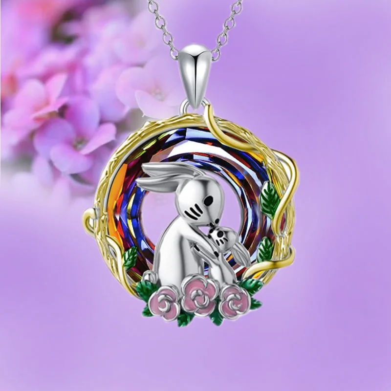

Exquisite Mother and Child Rabbit Necklace Round Animal Pendant Jewelry Birthday Gift for Sister Daughter Ladies Girls
