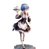 24cm anime relife in a different world from zero ram rem in wonderland with tea tray pvc action figure model toys brinquedos