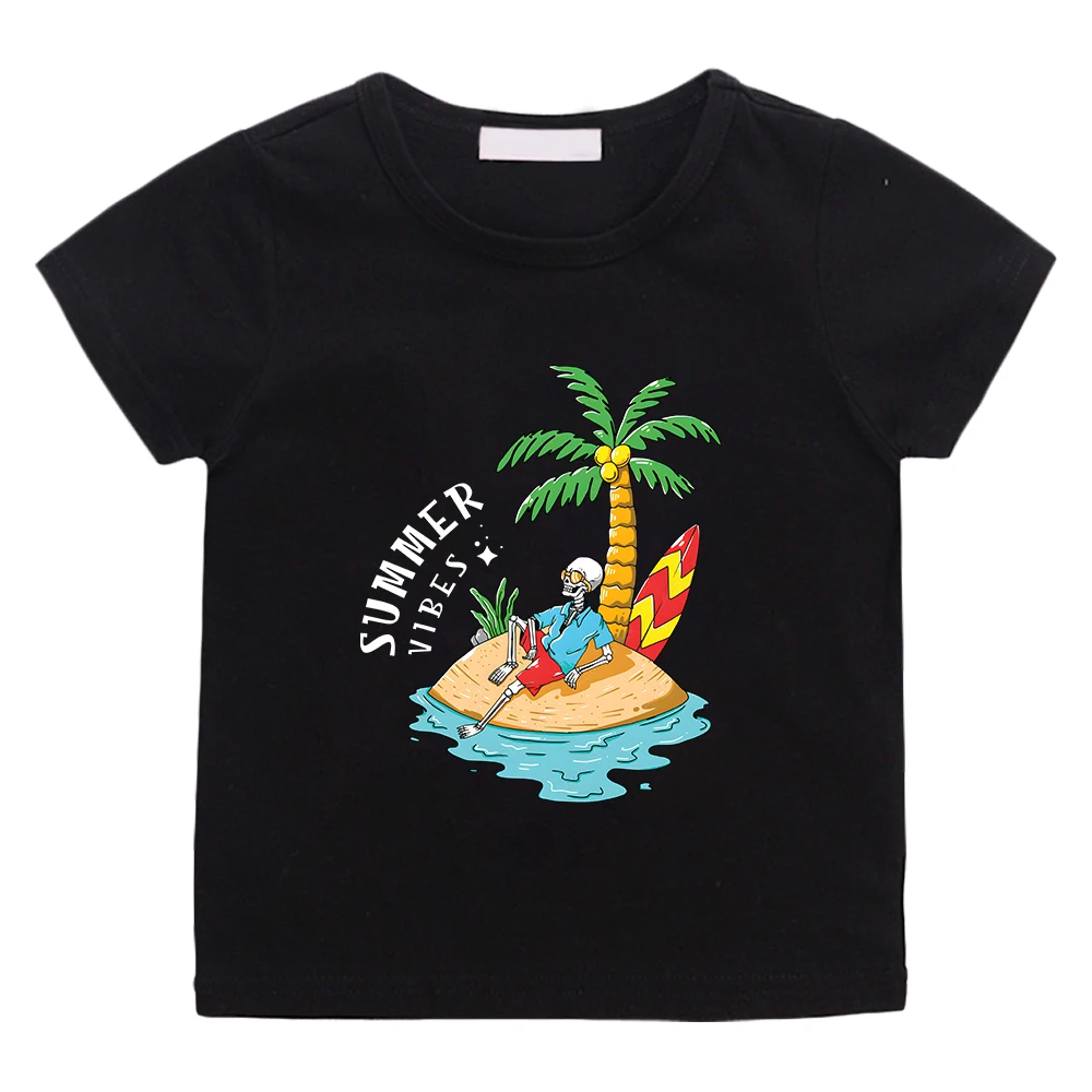 

Paradise Summer Vibes Skeleton T-shirt 100% Cotton Comfortable Soft Tee-shirt for Children Short Sleeve O-neck Tshirt Boys/Girls