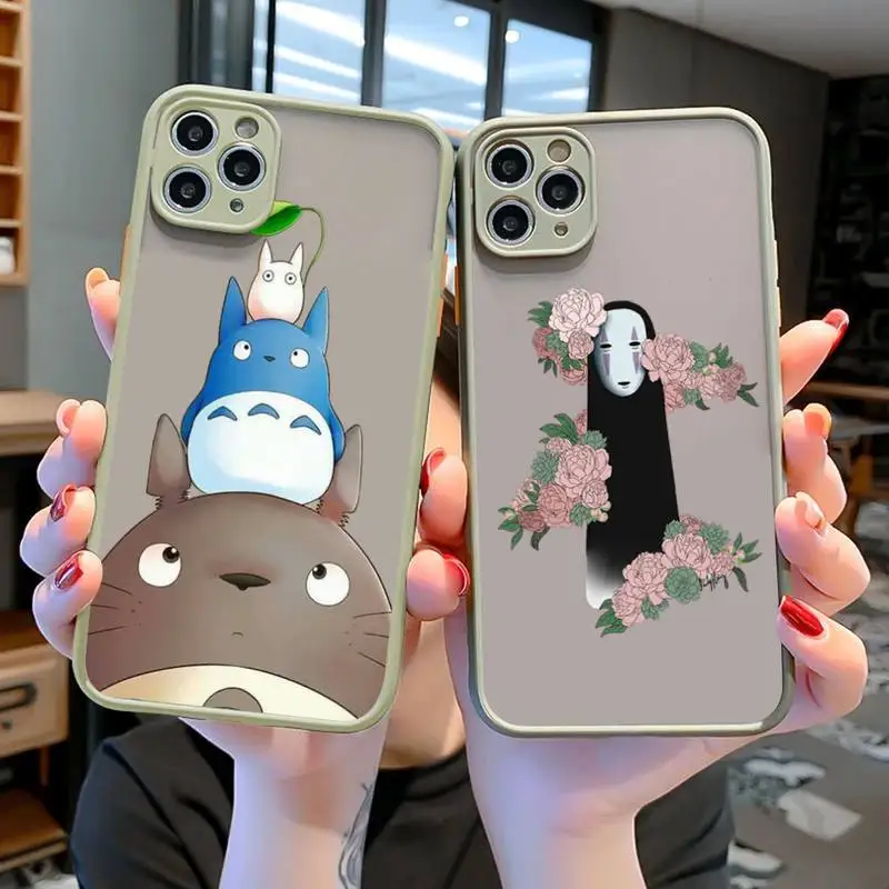 

Cute Totoro Miyazaki Anime No Face Phone Case for iPhone X XR XS 7 8 Plus 11 12 13 pro MAX 13mini Translucent Matte Case