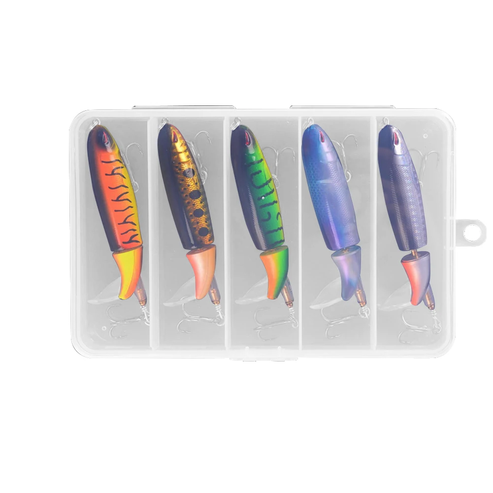 

5pcs 10cm 13g Lures with Hooks Storage Box Topwater Simulation Crankbait Artificial Wobbler Fishing Bait Tackle for Freshwater