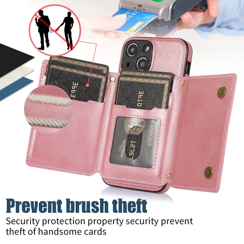 Premium PU Bling Magnetic Diamond Back Flip Cover with Crossbody Strap Wallet Credit Card Holder and Lanyard for Women, iPhone 1