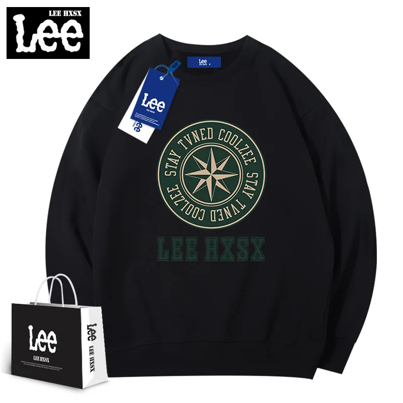 

Lee Solid Color Hoodie Men's Tide Brand Casual Spring and Autumn Sweater Loose Trend Printing Clothes Simple Fleece Sweatshirt