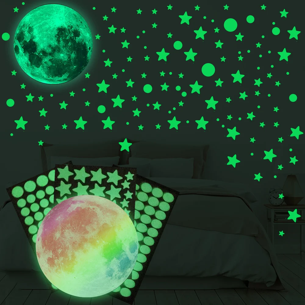 

Настенная Наклейка со звездами, 995 шт., настенные наклейки со звездами и луной, 3D светящиеся звезды для потолка и настенные наклейки идеально
