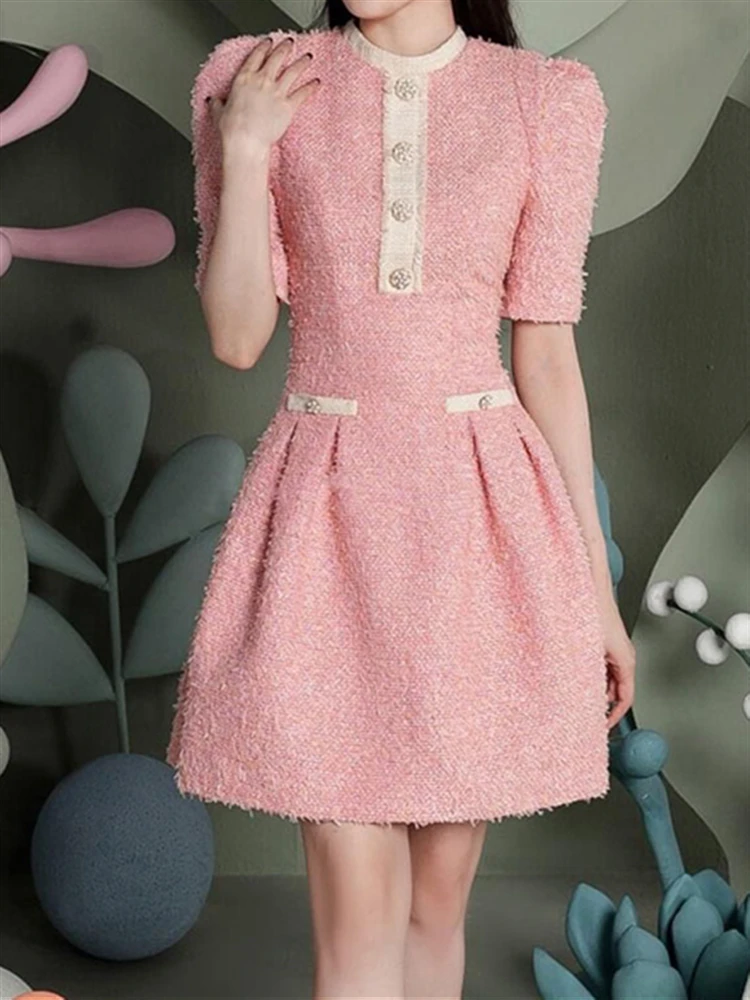 

Short Puff Sleeve Dresses for Women Clothing Party 2022 Summer Pink Party Elegant Club Casual Woman Vestido Feminino Mini Dress
