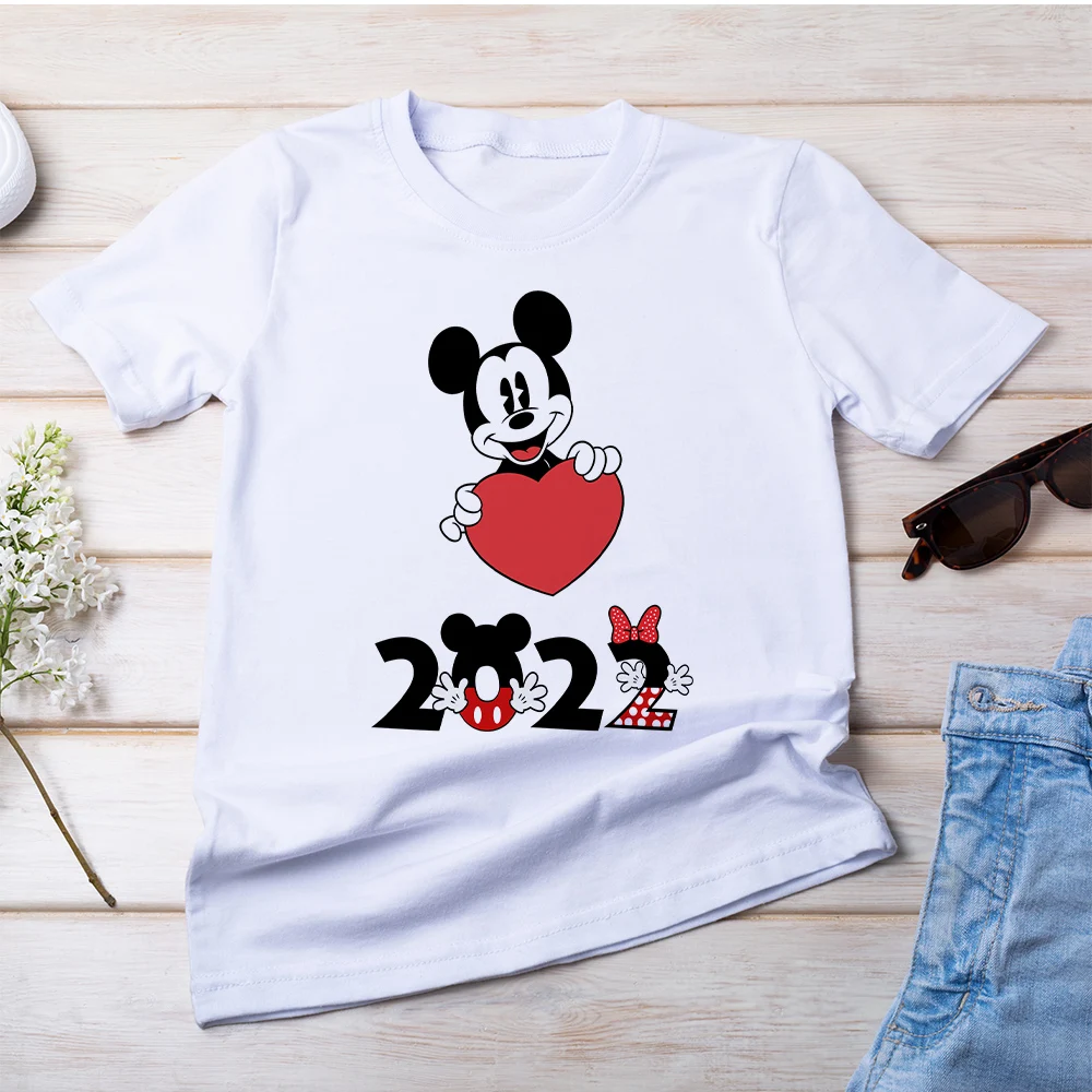 

Summer New Disney Tops Clothes Women Mickey Love Heart Graphic 2022 Series White Female T-Shirt Short Sleeve Hot Selling Tees