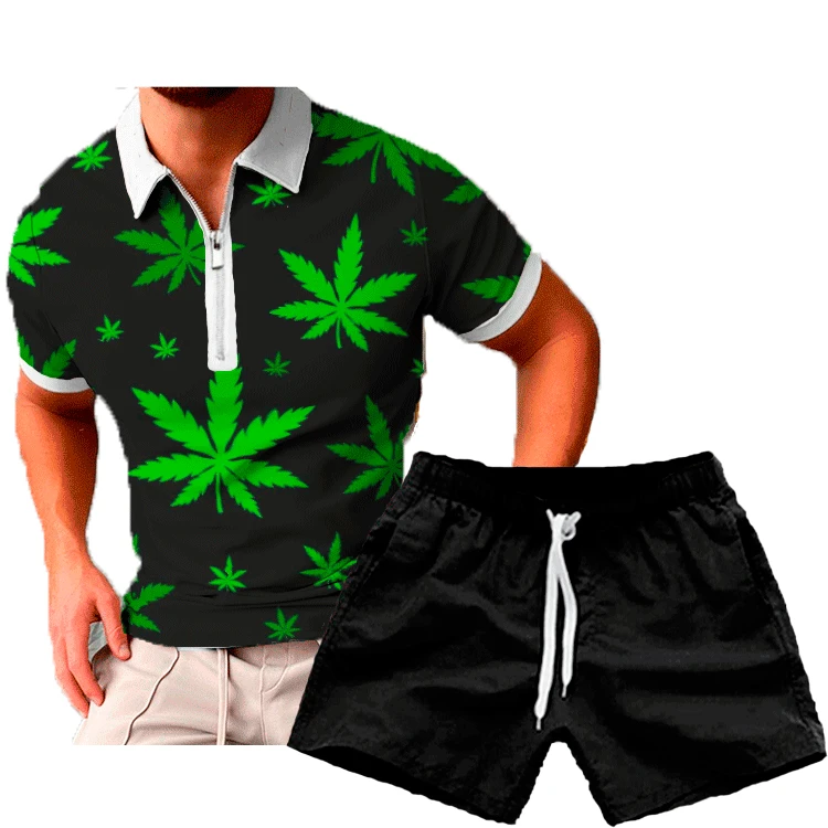 2023 summer new mens Camouflage short-sleeved T-shirt+shorts 2-piece suit lapel slim polo shirt Men's Sets Asian size