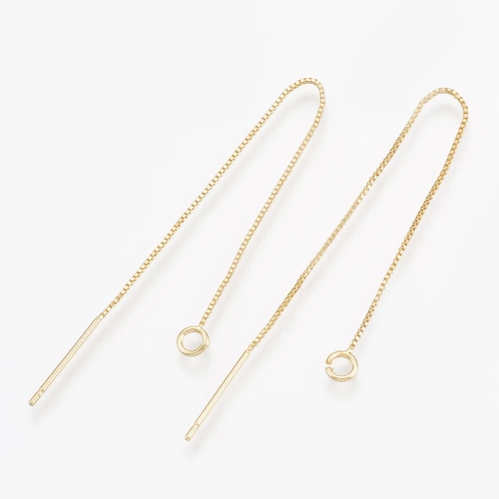 

2pc Brass Stud Earring Findings with Loop Ear Threads Real 18K Gold Plated 82~87x0.5mm Hole: 1.5mm