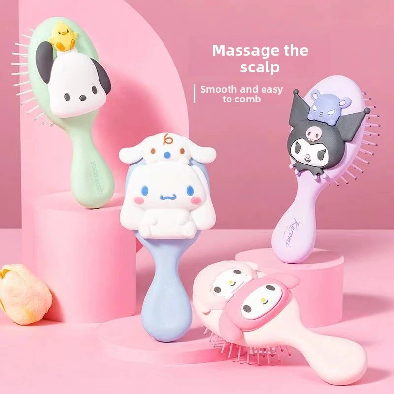 Фото Новая массажная расческа-подушка с аниме-персонажами Cinnamoroll, My Melody, Kuromi, в форме сердца, портативная, для разглаживания волос, подарок на день рождения №1