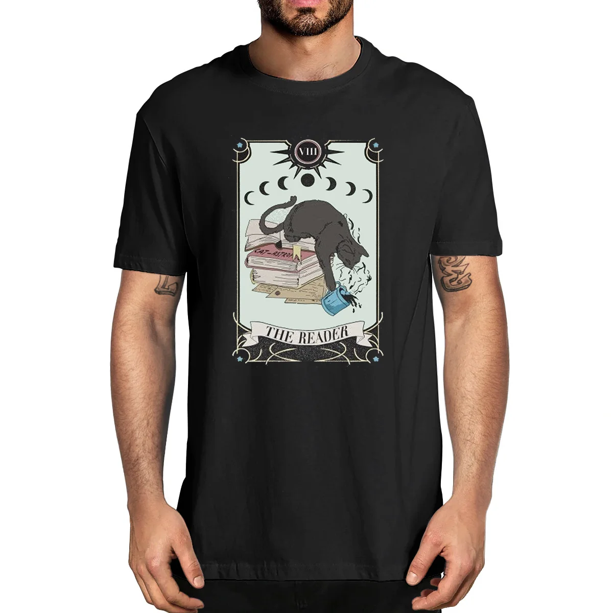 

Cat Tarot Book Women Librarian Gifts Witchy Clothes Mystical Literature 100% Cotton Summer Men's Novelty Oversized T-Shirt Tee