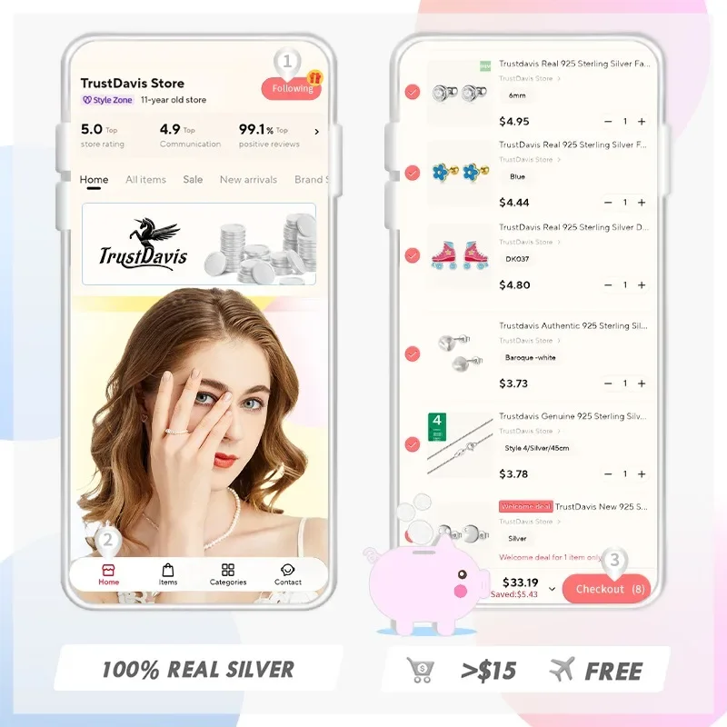 TrustDavis Аутентичные серьги-гвоздики из стерлингового серебра 925 пробы для мужчин и