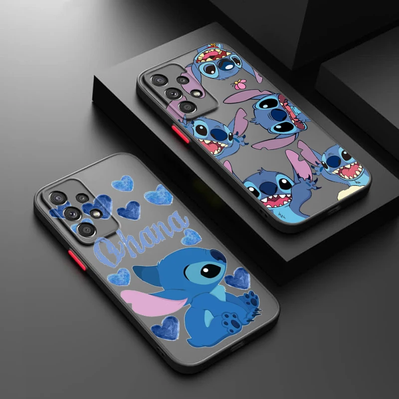 

Anime Stitch For Samsung Galaxy A15 A05 A54 A34 A24 A73 A53 A23 A52 A71 A51 Frosted Translucent Hard Phone Case Fundas Cover
