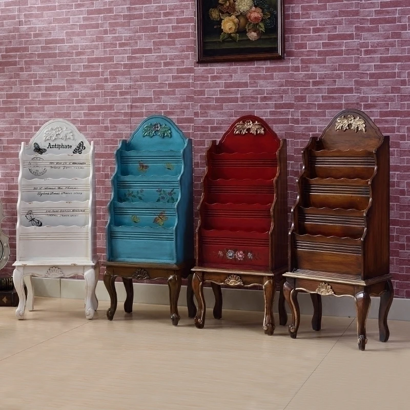 

American retro solid wood magazine book and newspaper rack Office floor-to-ceiling newspaper rack Creative B&B bar informati