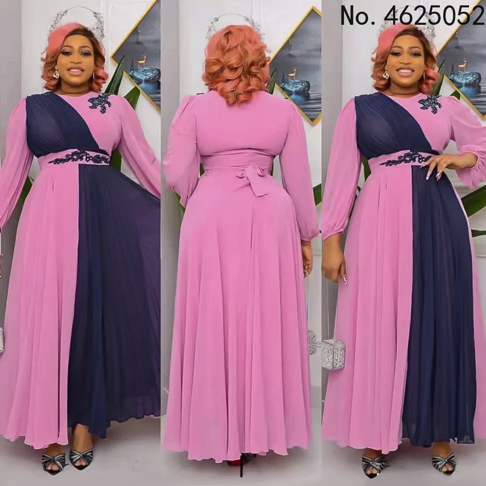 

Африканские платья для женщин, лето 2022, африканские женские длинные платья с длинным рукавом и круглым вырезом из полиэстера, африканская о...