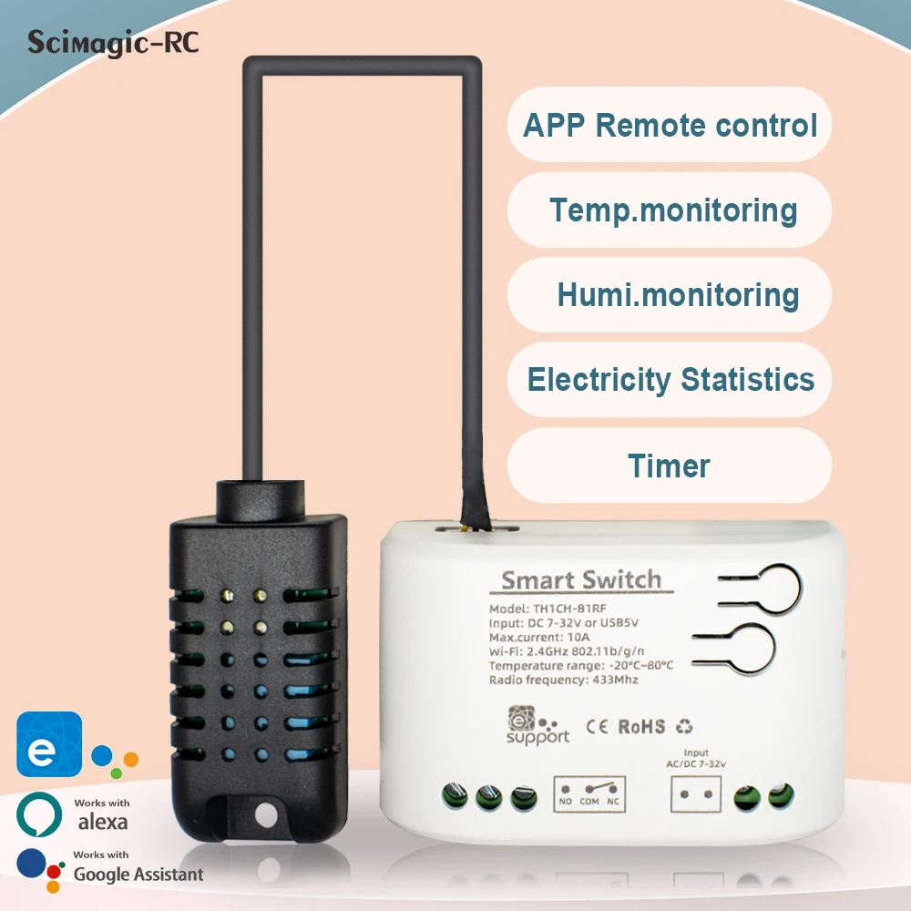 Wifi Smart Switch Температура Влажность Монитор Датчик AC DC 7-32V 85-250V Модуль Приемник