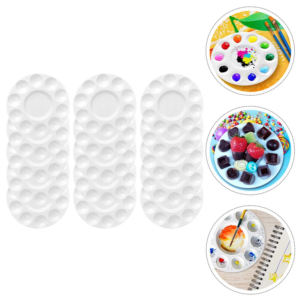 

15 Pcs Dividing Line Drawing Trays Round Serving DIY Painting Board Color Pigment Mix Plastic Child Kids Pad