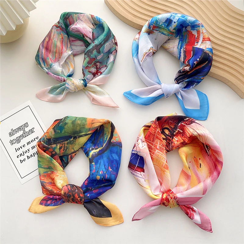 

Silk Satin Square Scarf Women Headband Foulard Hijab Bandana Head Scarves Shawl Small Neckerchief Office Lady Hair Band Shawl