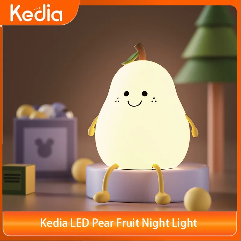 

Kedia LED Pear Fruit Night Light USB Rechargeable Dimming Touch Silicone Table Lamp Bedroom Bedside Decoration For Student Gifts