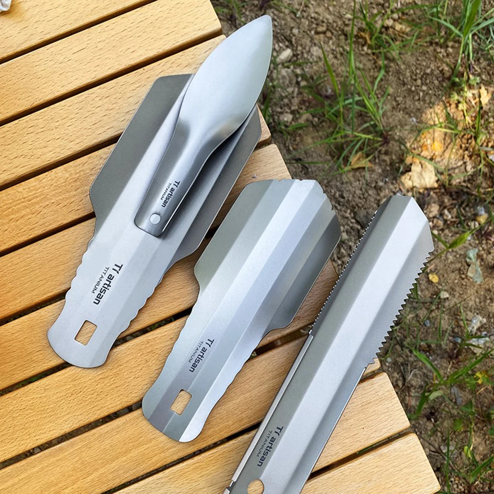 

Titanium Garden Hand Shovel Outdoor Camping Picnic Hiking Backpacking Trowel Streamlined Curved Design With Storage Sack