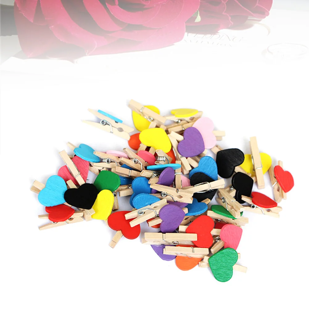 

50Pcs DIY Clothes Paper Photo Clips Wooden Clip Photo Paper Craft Colorful Mini Love Office Supplies Craft Clips