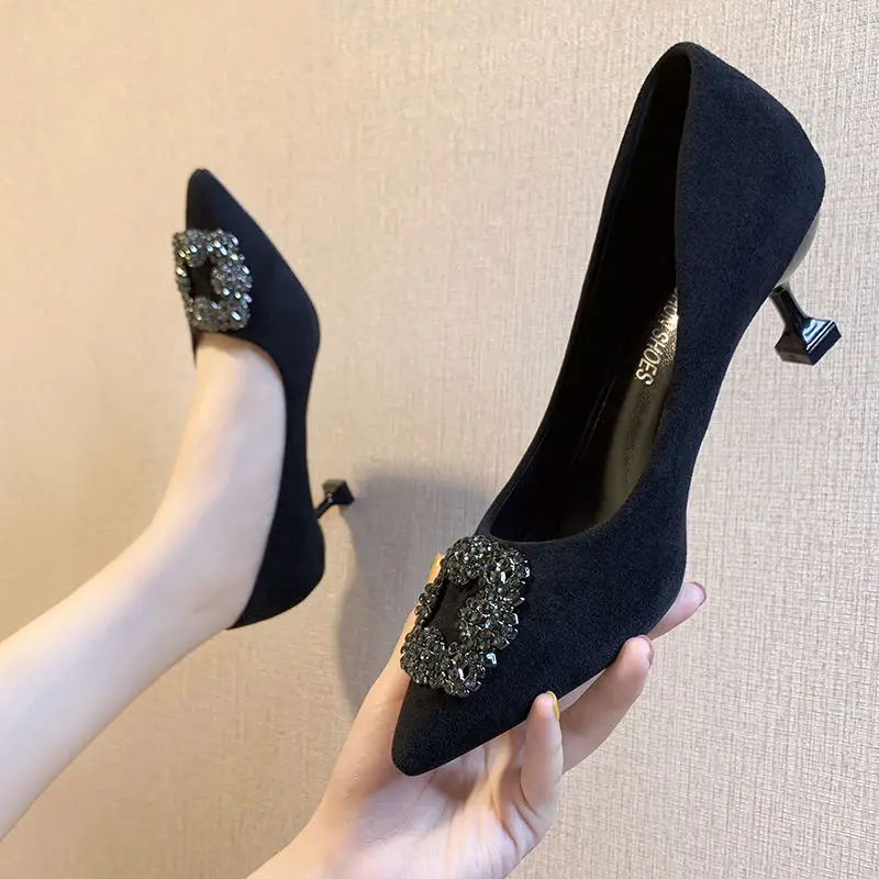 

Shining Crystal Office Wedding Shoes Women 2022 New Pointed Toe Heel Pumps Woman Spring Bling High Heels Shoes Stiletto E22