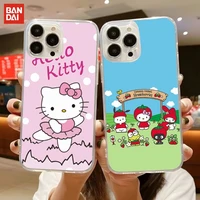 bandai funy hello kitty phone case for iphone 13 11 12 pro max mini 6 6s 7 8 plus x xr xs xsmax se2020 transparent funda