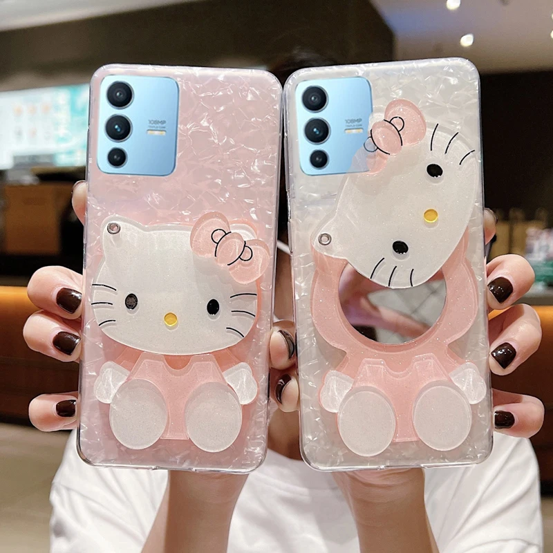 

Cartoon Making Up Mirror Phone Case For VIVO V23 Pro V23E V23 V20 SE V20 Pro Coque Protection soft Back Cover Shockproof Case