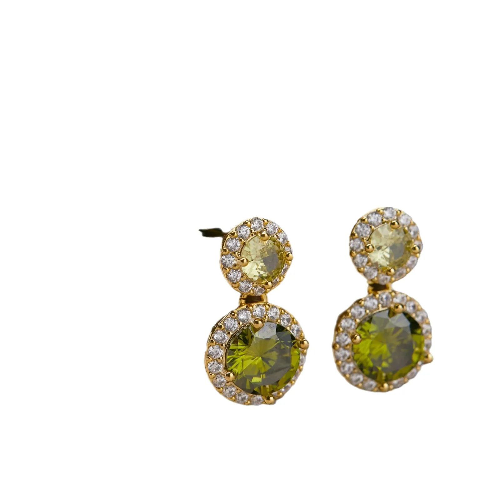 Ультра изысканные серьги с цирконом оливково-зеленого цвета в стиле ретро