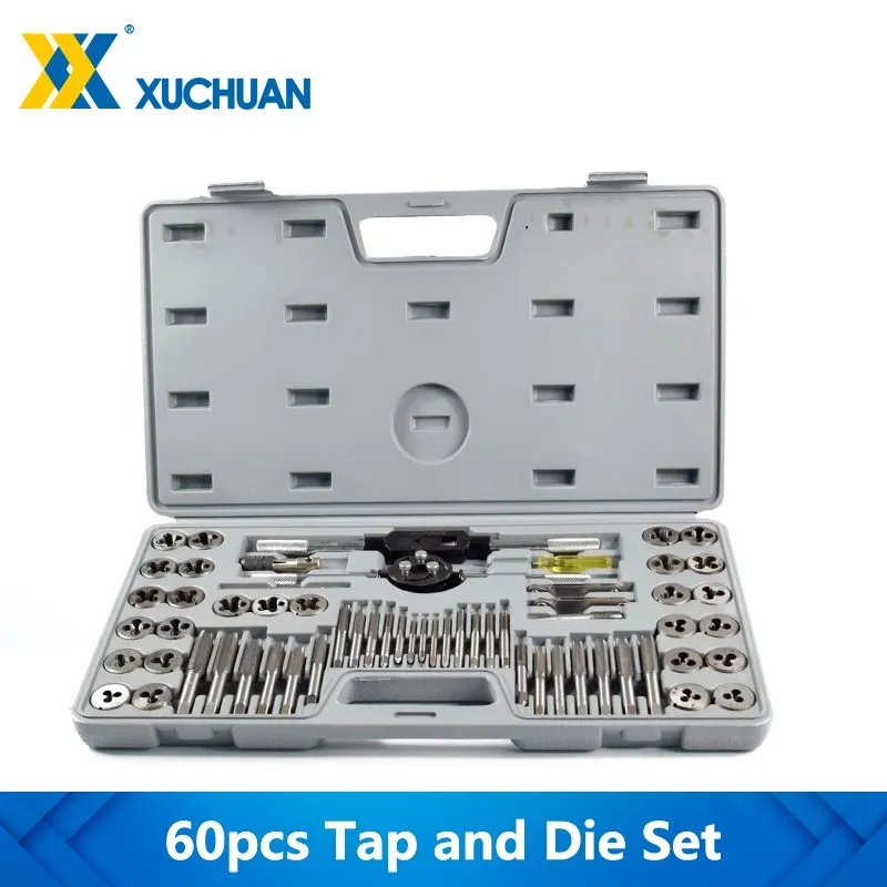 

60pcs Tap and Die Set Metric and Imperial Thread Tap Die Wrench Kit Hand Tapping Tools Screw Tap Drill Set