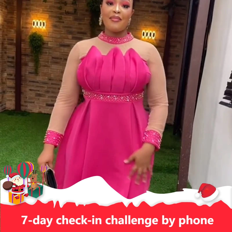 

African Wedding Party Dress for Women Spring Autumn African Long Sleeve O-neck Green Blue White Polyester Dress African Clothes