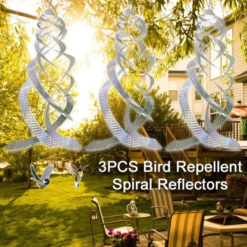 Garden Decorative Hanging Reflective Bird Deterrent Device Bird Repellent Spiral Reflectors Silver Mylar Spinner Scare Bird
