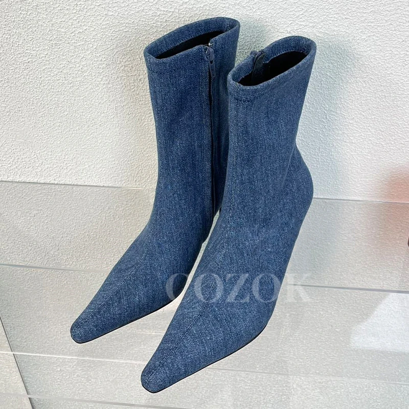 

2023 High-Quality Ladies Short Boots Autumn New Pointed Toe Design Thin Heel Medium Boots Slim Fit Walk Show Female Shoes