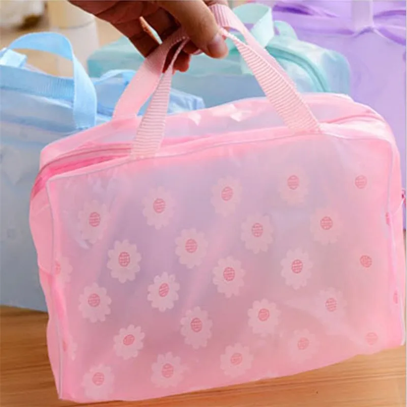 

Waterproof PVC Cosmetic Storage Bag for Women Floral Transparent Wash Bag Creative Home Outing Compressed Shower Bag