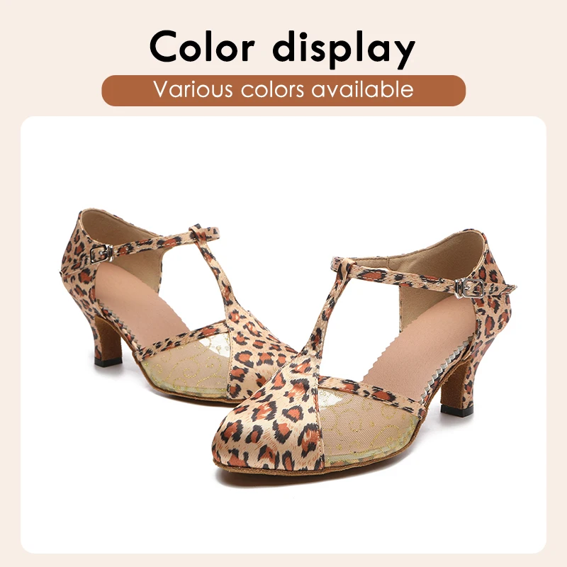 HIPPESUES New Professional Latin Dance Shoes for Women/Girls/Ladies Tango&Salsa High Heeled  Indoor Dancing Satin Leopard print
