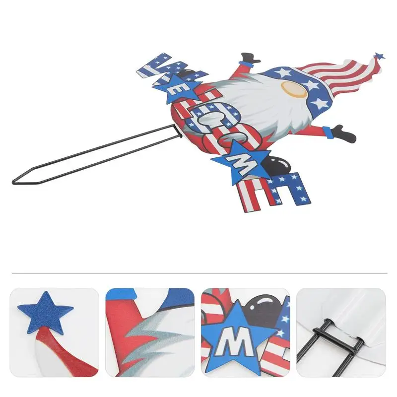 

Yard Garden Stakes Patriotic Day Sign Independence Signs Gnome Usa Gnomes Banner Statue Lawnmemorial Veterans Ornament