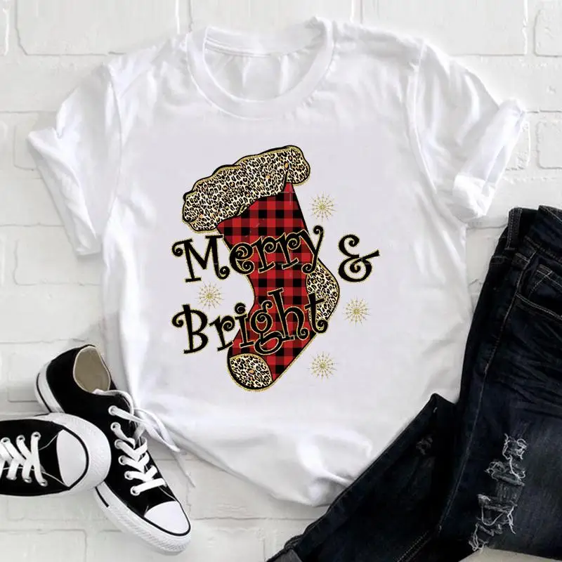 

Women Merry Christmas Plaid Fashion Trend T Tee Pretty Holiday New Year Nice Print Tshirt 2022 Top Cartoon Graphic T-shirt