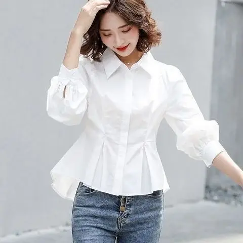 

Puff Sleeve Shirts for Women Irregular Elegant Princess All-match Spring Blouse Vintage New Stylish Retro Korean Style Chic A06
