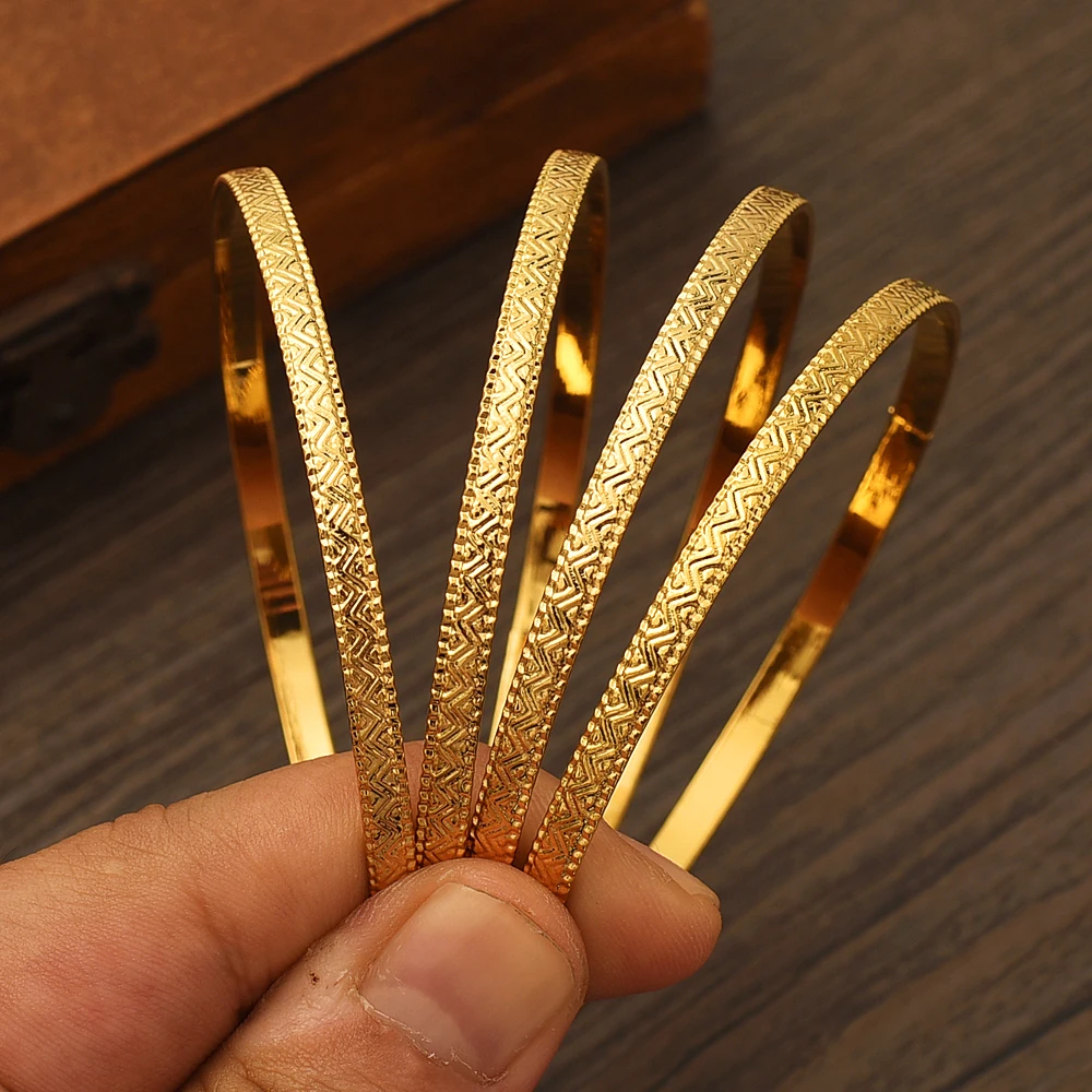 

68MM 24K Gold Color Ethiopian Wave Dubai Trendy Wedding Bangle for Women Arab African Bracelet Jewelry Middle East Gifts