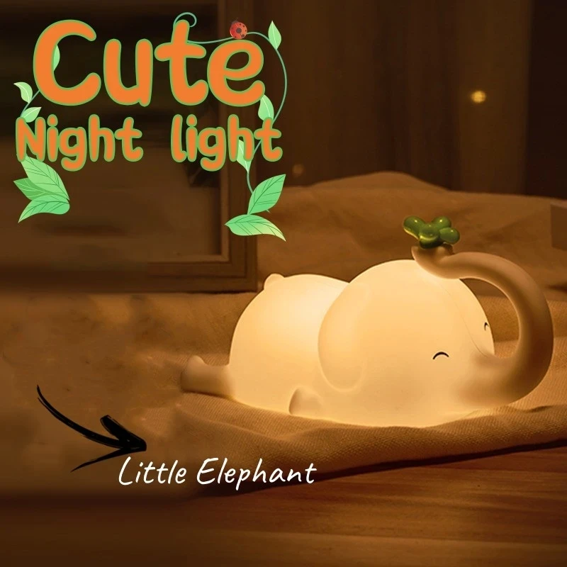 

2023 Elephant Night Light Silicone For Kid Baby Cartoon Child Animal Touch Dimmable Timing USB Rechargeable Lamp Bedroom Decor