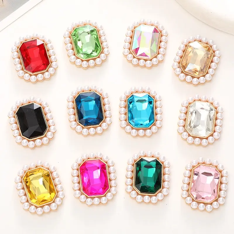 

Fashion Square Pearl Jewelry Creative Rectangular Octagonal Gemstone Square Metal Phone Case Decorative Accessories