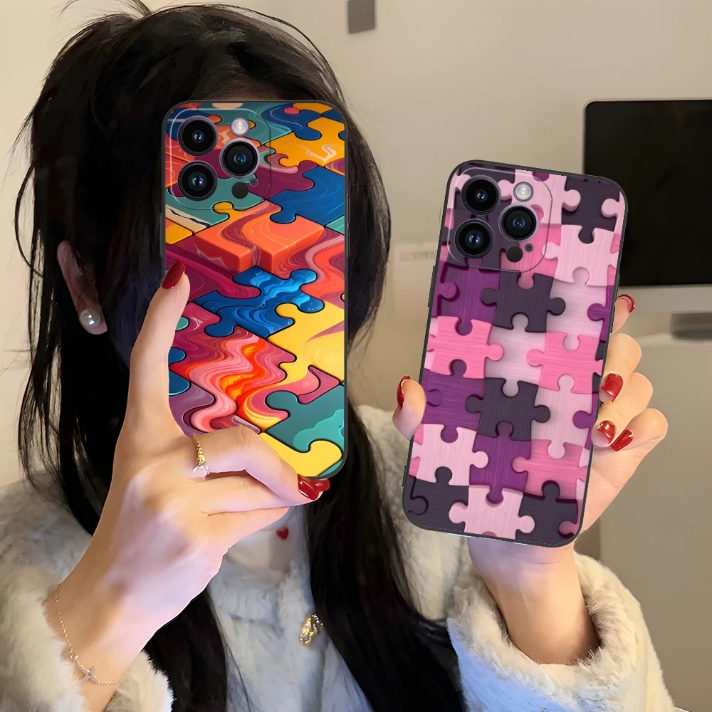 Чехол для мобильного телефона Puzzle Pretty Fashion iPhone 16 15 14 13 12 11 X XR XS 8 7 Pro Max Plus мини-черный