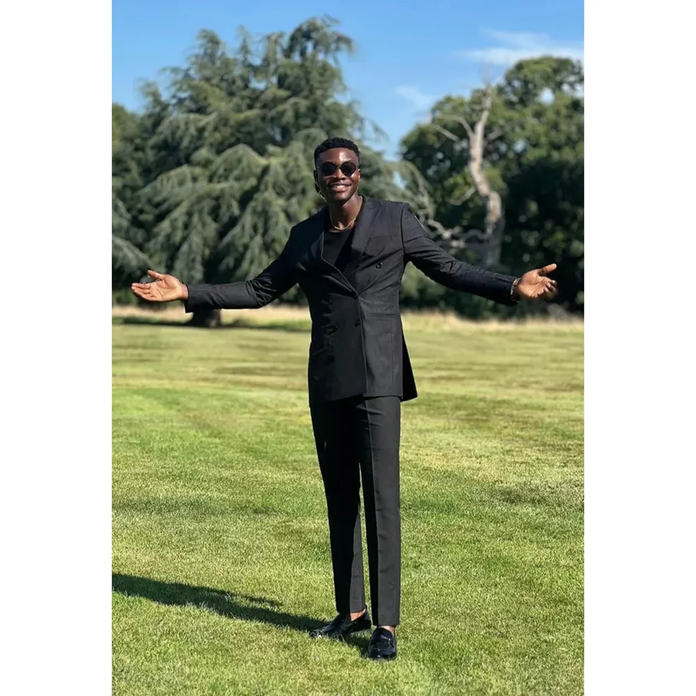 Роскошные черные мужские костюмы двубортный пиджак с отворотом сзади формальный