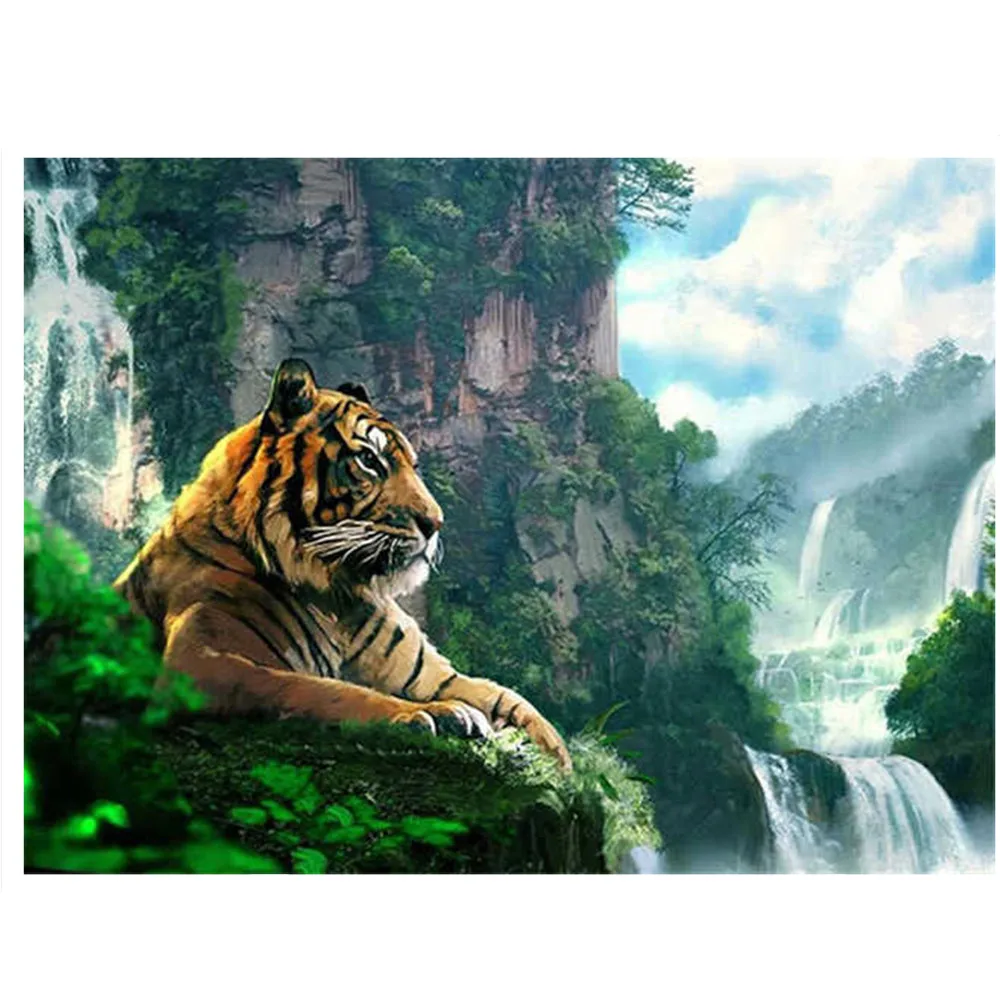 

5D Diy Diamond Painting " Tiger Landscape" Crystal Painting Waterfall Scenery Diamond Embroidery Animal Cross Stitch Kits