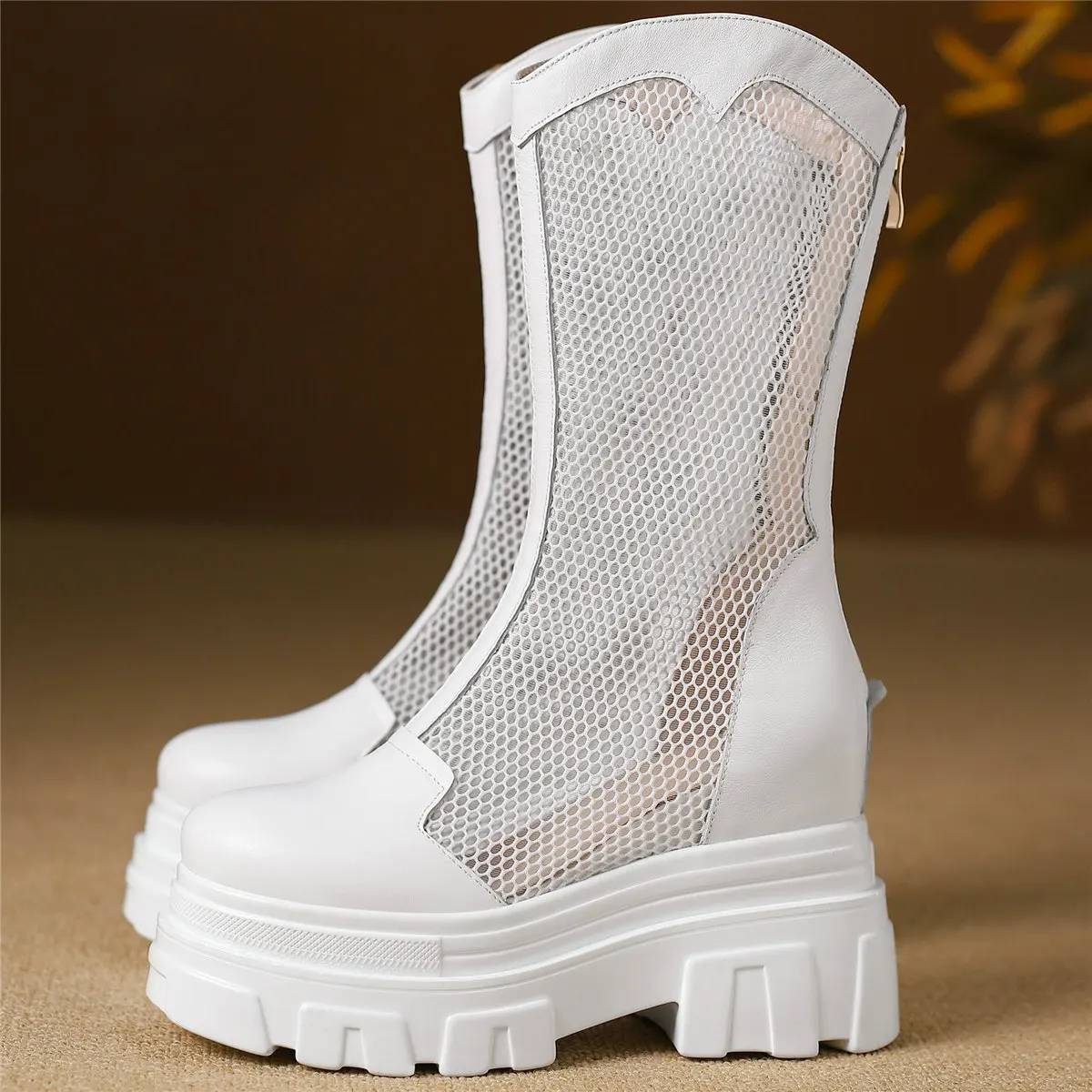 

Hollow Mesh Gladiator Sandals Women Genuine Leather Wedges High Heel Ankle Boots Female Round Toe Platform Pumps Casual Shoes