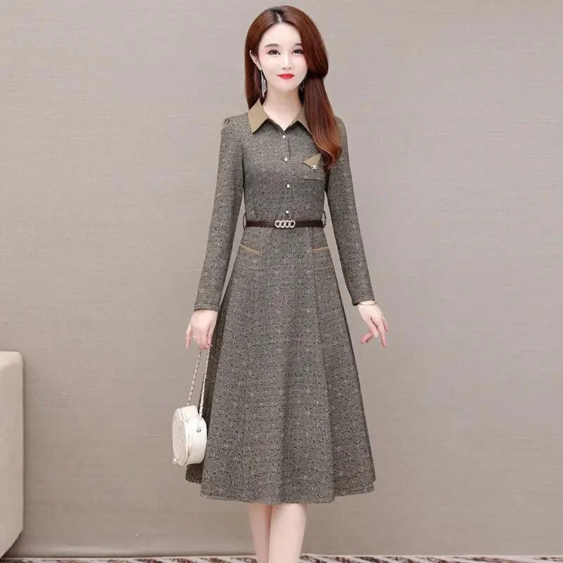 

2023 весенне-осенняя одежда, модное высококачественное платье, костюм средней длины, облегающее платье для матери, юбка в иностранном стиле